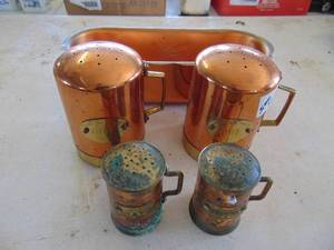 lot 2505 image: Copper Tray and Salt and Pepper shakers