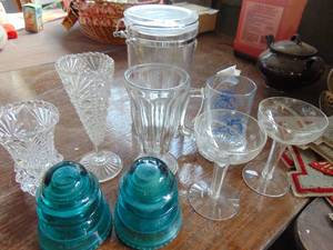 lot 2529 image: Blue Insulators and Clear Glassware