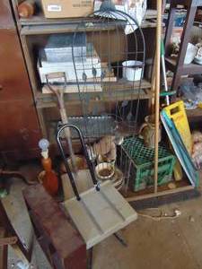 lot 2616 image: Garden Trellis - Collapsible Chair and What Not shelf
