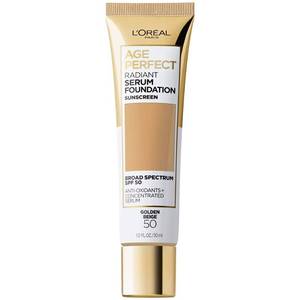 lot 2643 image: LOreal Paris Age Perfect Radiant Serum Foundation with SPF 50, Golden Beige, 1 Ounce - Retail $15
