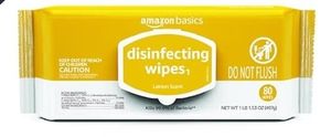 lot 2654 image: Amazon Basics Disinfecting Wipes, Lemon Scent, SanitizesCleansDisinfectsDeodorizes, 80 Count -&nbsp