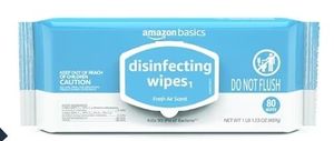 lot 2656 image: Amazon Basics Disinfecting Wipes, Fresh Air Scent, SanitizesCleansDisinfectsDeodorizes, 80 Count -&nbsp