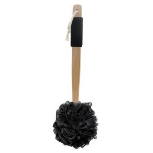 lot 2672 image: Amazon Basics Bath and Shower Loofah Sponge Back and Body Scrubber. Exfoliating Loofah Body Scrubber with Wooden Handle and Rubber Grip for Men and Women