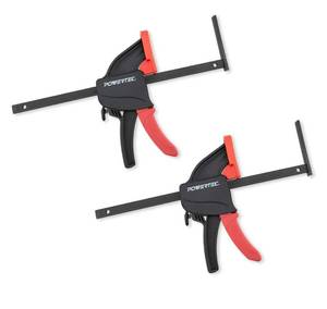 lot 2701 image: POWERTEC 2 PK Tracksaw Track Guide Rail Clamp, 8-34 Inch Quick Release Clamps for Circular Saw Guide Rail System, Woodworking, 71423V - Retail $23