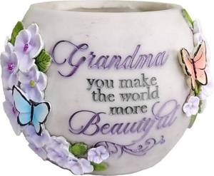 lot 2703 image: Spoontiques Decorative Flower Pots for Indoor and Outdoor Use Hand Painted Resin Plant Pot �� Home and Garden Dacor (Grandma, 5.75 x 5.75 x 4.25) - Retail $22