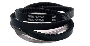 lot 2710 image: BESTORQ 3VX355 Rubber V-Belt, Raw EdgeCogged, Black, 35.5 Length x 0.38 Width x 0.32 Height, Pack of 3 - Retail $23