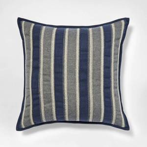 lot 2719 image: 20X20 Vertical Stripe Pillow Navy Green and Cream -Threshold designed with Studio McGee - Retail $28