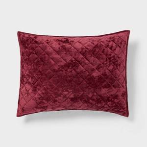 lot 2720 image: Standard Luxe Diamond Stitch Velvet Quilt Pillow Sham Berry Red - Threshold Recycled Polyester, OEKO-TEX Certified, No Flange - Retail $25