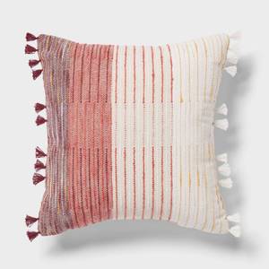 lot 2723 image: Woven Linework Dec Pillow Oblong IvoryPlum RedDark Salmon Orange - Threshold Cotton Fabric, Indoor Decorative Accessory small black mark - Retail $25