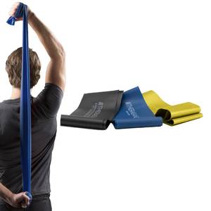 lot 2731 image: THERABAND Resistance Bands Set, Professional Elastic Band For Upper & Lower Body Exercise, Strength Training without Weights, Physical Therapy, & Pilates, Yellow & Blue & Black, Advanced - Retail $16
