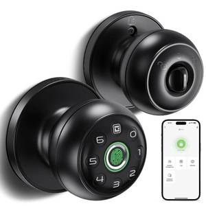 lot 2733 image: GeekTale Fingerprint Door Lock, Smart Lock with App, Biometric Door Lock, Thumbprint Door Knob, Smart Fingerprint Door Knob for Bedroom, Office, Apartment - Retail $50