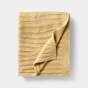 lot 2745 image: Tan Cable Rib Throw - 50 x 60 - Threshold designed with Studio McGee - Retail $35
