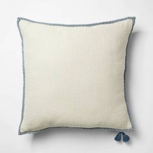 lot 2759 image: Oversized Square Cotton Linen Texture with Tassel Cream or Blue - Threshold Design with Studio McGee - Retail $35