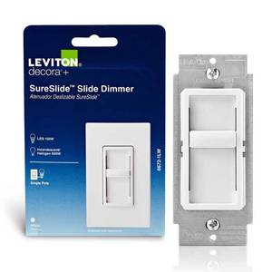 lot 2768 image: Leviton Decora SureSlide White 600 W Slide Dimmer Switch 1 pk - Retail $15