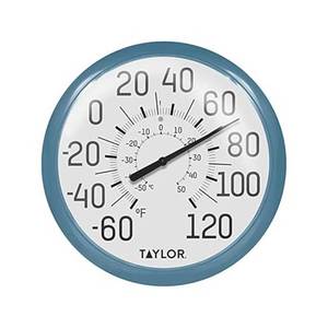 lot 2780 image: Taylor Big and Bold Wall Indoor Outdoor Thermometer, Easy to Read Numbers for Patio, Pool, and Indoor Areas 13.25 inch, Teal - Retail $18