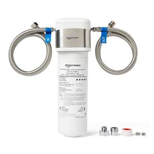 lot 2782 image: Amazon Basics Under Sink Water Filter System, NSFANSI 42 & 372 Certified, Service Life 1 Year, 11,000 Gallons, White - Retail $40