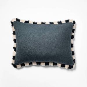 lot 2800 image: 14x20 Solid Texture Lumbar Throw Pillow with Stripe Fringe Navy - Threshold designed with Studio McGee - Retail $25
