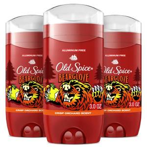 lot 2817 image: Old Spice Aluminum Free Deodorant for Men, 247 Odor Protection, 247 Freshness & Lasting Scent, Goes on Clear, Bearglove with Crisp Orchard Scent, 3.0 oz (Pack of 3) - Retail $24