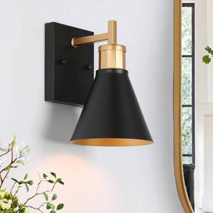 lot 2823 image: KSANA Black Gold Sconce, Modern Farmhouse Wall Sconces Lighting Fixture with Metal Shade for Bathroom, Kitchen, Bedroom and Stairway - Retail $44