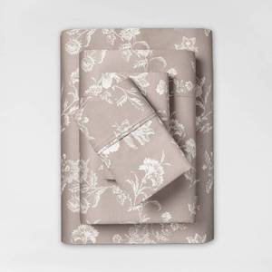 King Printed Performance 400 Thread Count Sheet Set Khaki Floral - Threshold: Cotton Sateen, OEKO-TEX Certified, Includes 4 Pieces - Retail: $99