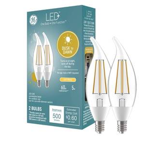 lot 2845 image: GE 2pk LED Dusk to Dawn A19 LED Decorative Light Bulb Soft White - Retail $28