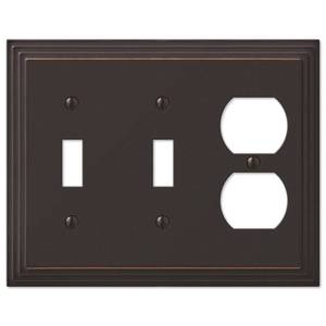 lot 2868 image: Amerelle Steps Double ToggleSingle Duplex Cast Metal Wallplate in Aged Bronze - Retail $11