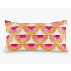 lot 2870 image: 12x21 Oblong Satin Stitch Embroidered Decorative Throw Pillow YellowDark PinkLight Pink - Trina Turk - Retail $72