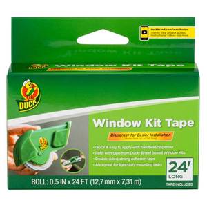 lot 2872 image: Duck Brand Window Kit Tape with Refillable Dispenser, Double-Sided Tape with Strong Adhesion for Use with Duck Brand Window Insulation Kit Tape, 0.5 Inches by 24 Feet, Green - Retail $12