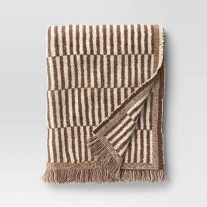 lot 2877 image: 50x60 Oversized Woven Linework Throw Blanket Dark CamelCream - Threshold - Retail $30