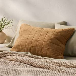 lot 2878 image: Standard Heavyweight Linen Blend Quilt Pillow Sham Warm Brown - Casaluna Zipper Closure, OEKO-TEX Certified - Retail $39