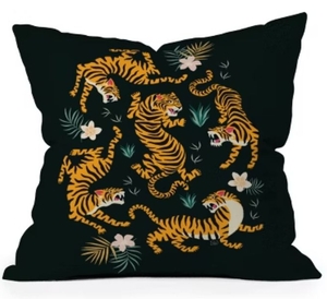 lot 2887 image: Asian Tiger Print Decorative Throw Pillow 16 x 16 Removable Cover  - Retail $25