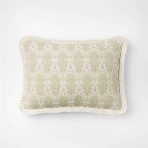 lot 2890 image: Lumbar Woven Shell Block with Fringe Edge Throw Pillow Natural - Threshold designed with Studio McGee - Retail $30