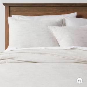 lot 3013 image: 3pc FullQueen Space Dyed Cotton Linen Duvet Cover & Sham Set Light Gray - Threshold Woven Texture, Zipper Closure, OEKO-TEX Certified - Retail $69