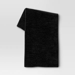 lot 3037 image: Shiny Chenille Throw Blanket Black - Threshold Modern Sensory Friendly, Solid Pattern, 50x60 inches, Autumn Decor - Retail $25
