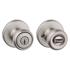 lot 3059 image: Kwikset Tylo Entry Door Knob with Lock and Key, Secure Keyed Handle Exterior, Front Entrance and Bedroom, Satin Nickel, Pick Resistant SmartKey Rekey Security and Microban&nbsp&nbsp