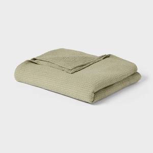 lot 3087 image: FullQueen TENCEL Lyocell Waffle Bed Blanket Green - Threshold OEKO-TEX Certified, Midweight Fabric - Retail $50