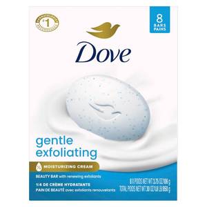 lot 3098 image: Dove Beauty Bar Soap 6 Bars Gentle Exfoliating, for Soft, Smooth Skin, Gently Renews Skin 3.75 oz