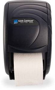 lot 3112 image: San Jamar R3590TBK Black Pearl Oceans Duett Standard Bath Tissue Dispenser&nbsp