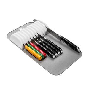 lot 3122 image: madesmart Large Knife Mat, Soft-Grip In Drawer Knife Organizer for 12 Knives, Non-Slip Kitchen Drawer Storage, Space Saving Knife Block Alternative, Grey (has stain on the bottom)&nbsp