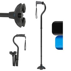 lot 3127 image: Medline Offset Folding Cane, 4-Point Base with Cushioned Gel Handle, Supports up to 350 lbs, Black&nbsp