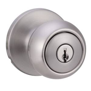 lot 3139 image: Amazon Basics Exterior Door Knob With Lock, Coastal, Satin Nickel&nbsp
