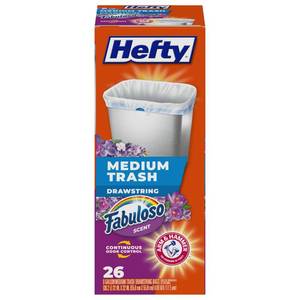 lot 3155 image: Hefty Medium Trash Bags, Fabuloso Scent, 8 Gallon, 26 Count&nbsp