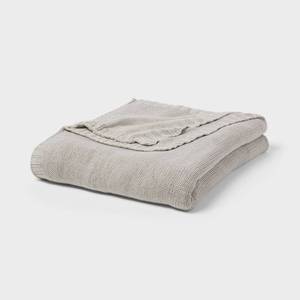 lot 3156 image: FullQueen Sweater Knit Bed Blanket Gray - Threshold Cotton & Recycled Polyester, OEKO-TEX Certified - Retail $50