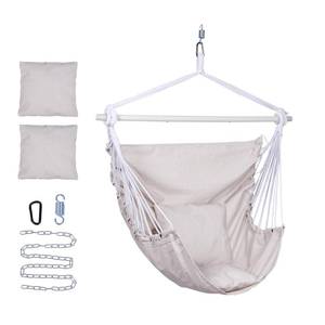 lot 3164 image: Backyard Expressions Hammock Chair Hanging Rope Swing Chair, 2 Pillows, Anti Slip Steel Spreader Bar - Retail $53