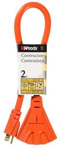 lot 3185 image: Woods 990824 123 Outdoor Multi-Outlet Extension Cord 2-Foot Orange&nbsp