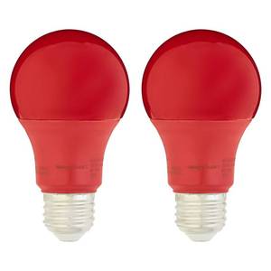 lot 3201 image: Amazon Basics A19 Red Color Party LED Light Bulbs, 60 Watt Equivalent, Energy Efficient 9W, E26 Standard Base, Non-Dimmable, 10,000 Hour Lifetime, 2-Pack&nbsp