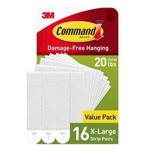 lot 3211 image: Command 20 lb XL 16 Pairs Heavyweight Picture Hanging Strips (32 Strips), Damage-Free Hangers for Picture Frames, No Tools Required, Ideal for Home Room Wall Decor, White Adhesive&nbsp