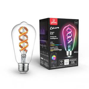 lot 3225 image: GLOBE Electric 35847 Wi-Fi Smart 7W (60W Equivalent) Spiral Filament Multicolor Changing RGB Tunable White Clear LED Light Bulb, No Hub Required, Voice Activated, 2000K - 5000K, ST19 Shape, E26 Base - Retail $30