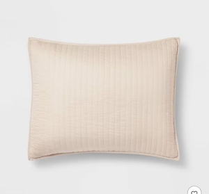 lot 3235 image: Standard Washed Cotton Sateen Quilt Sham Khaki - Threshold OEKO-TEX Certified, 250 Thread Count, Machine Washable - Retail $30