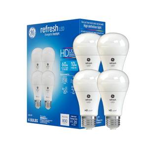 lot 3253 image: GE Refresh LED Light Bulbs, 10 Watts (60 Watt Eqv) Daylight HD Light, A19 Standard Bulbs (4 Pack)&nbsp